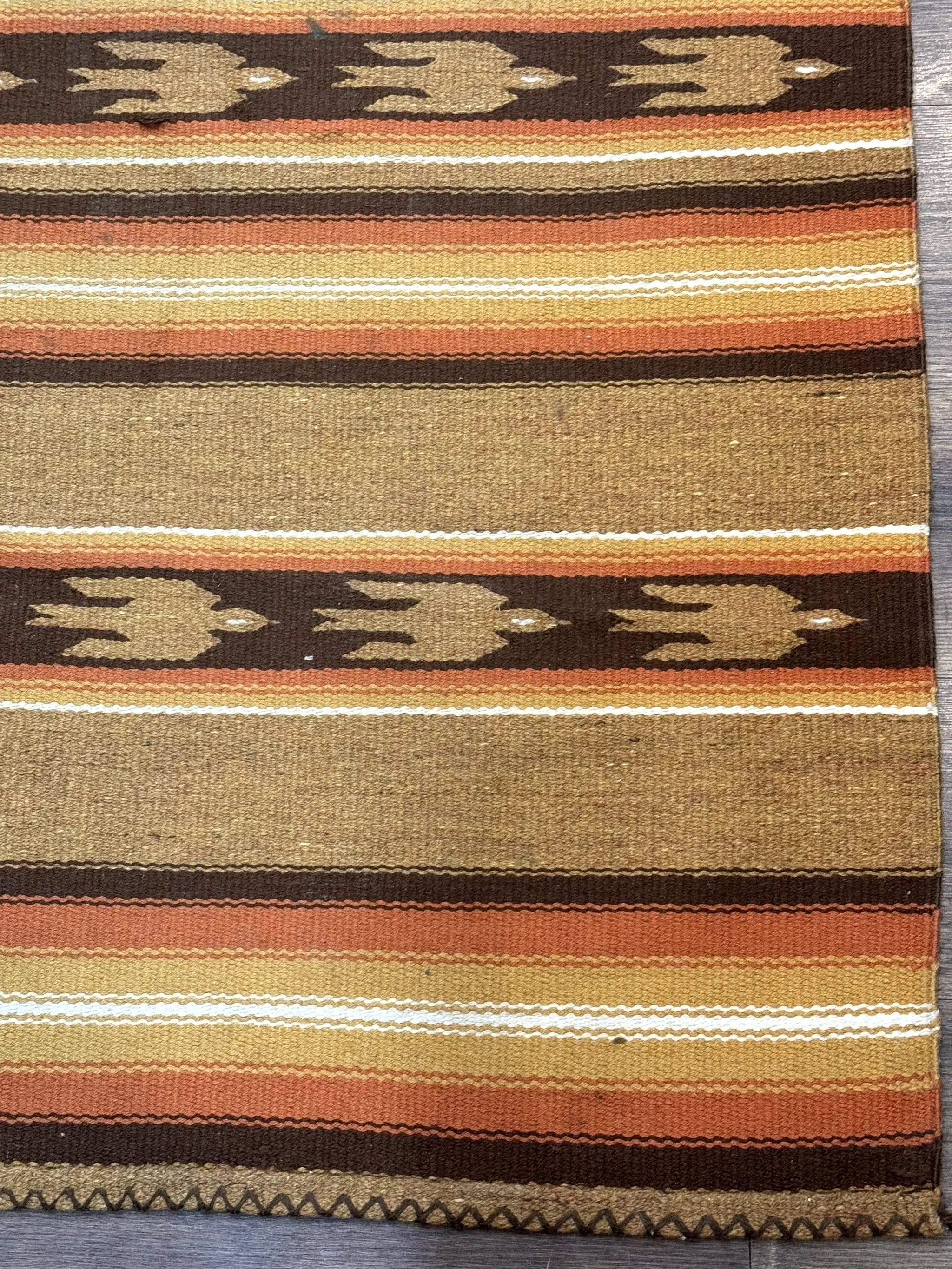 South American Rug Blanket 2.7 x 5.6, Wool, Handmade, Navajo Design, Orange Brown by Jewel Rugs