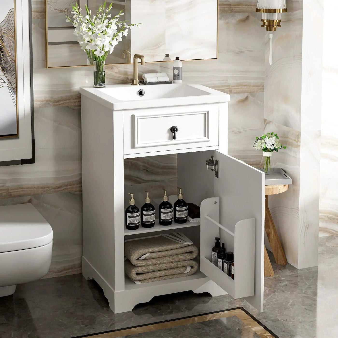 Elegant Bathroom Vanity With Ceramic Sink, Soft Close Door, Adjustable Shelf by Unique Piece Furniture