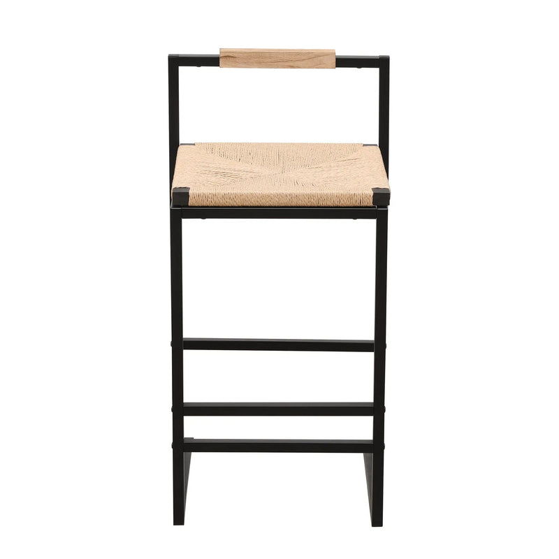 Stylish (Set of 2) Bar Stools With Backrest And Paper Rope Woven Seat, Counter Height Dining Chairs For Kitchen - Natural by HouseOfZazla