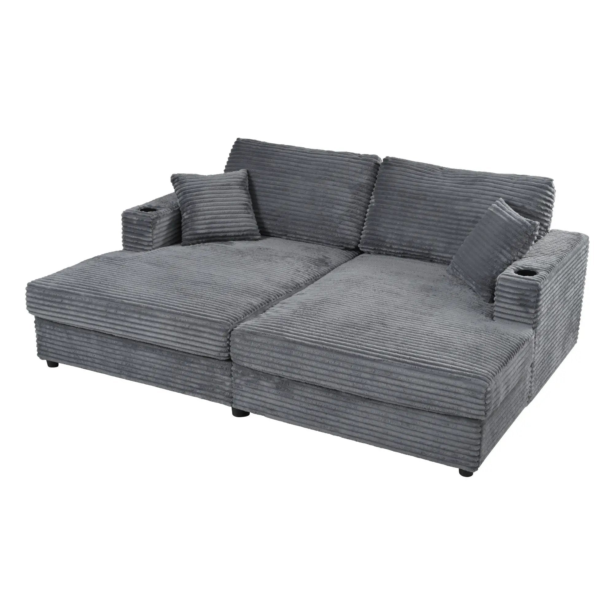 Oversized Loveseat Chaise With 2 USB Ports, 2 Cup Holders And 2 Throw Pillows by HouseOfZazla