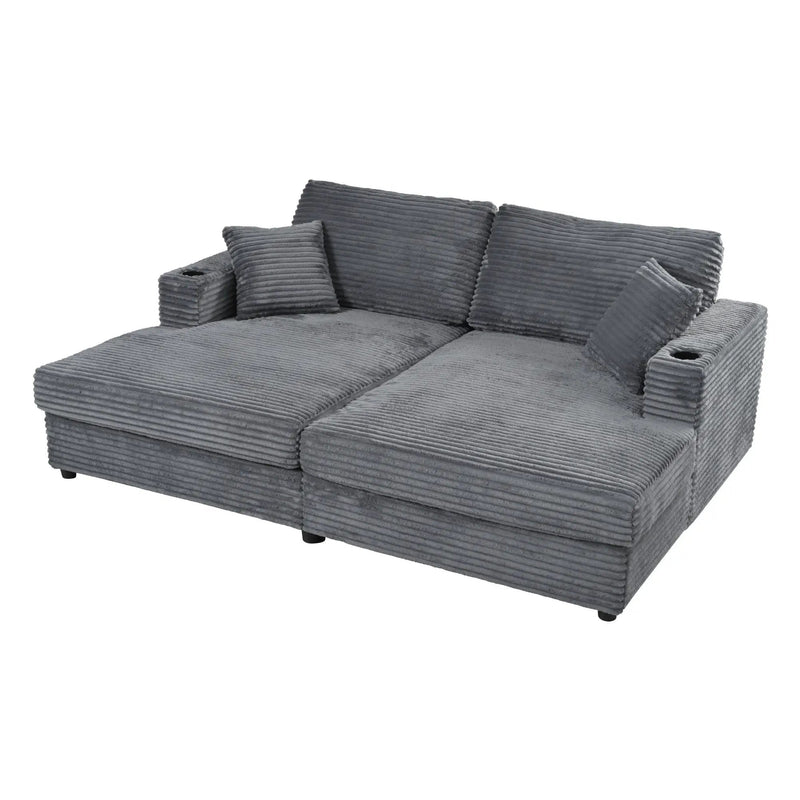 Oversized Loveseat Chaise With 2 USB Ports, 2 Cup Holders And 2 Throw Pillows by HouseOfZazla