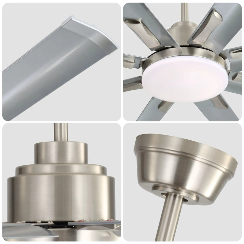 DC Motor Ceiling Fan With Dimmable Light And 8 Blade Aluminum Blades - Nickel by Unique Piece Furniture