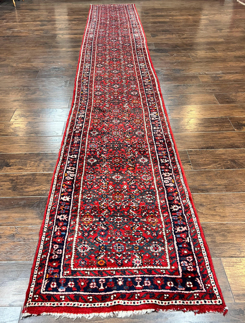 Long Persian Runner Rug 2.9 x 17, Red Handmade Wool Rug for Hallway, Antique Persian Carpet, 17ft Runner, Persian Hamadan Dargazine Rug by Jewel Rugs