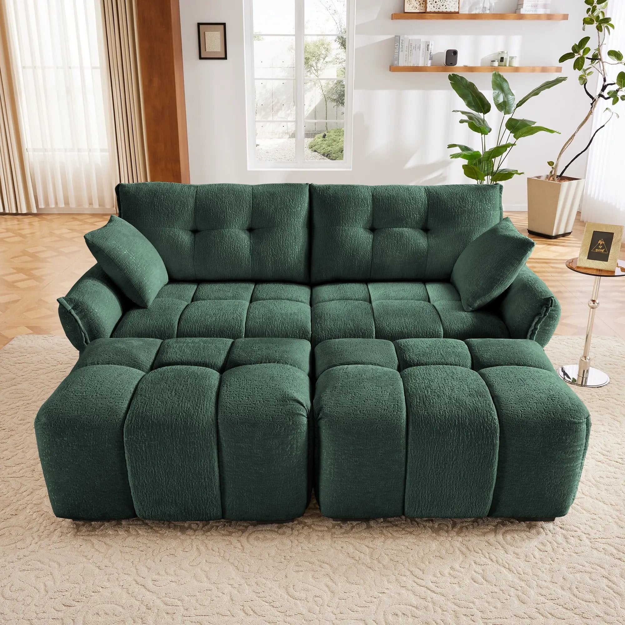 2 Seater Sofa Set With 2 Ottomans And Throw Pillows by HouseOfZazla