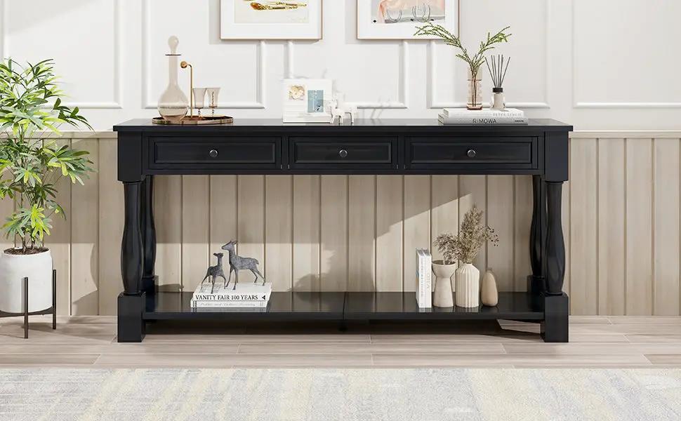 TREXM 63" Long Console Table with Drawers and Shelf by HouseOfZazla
