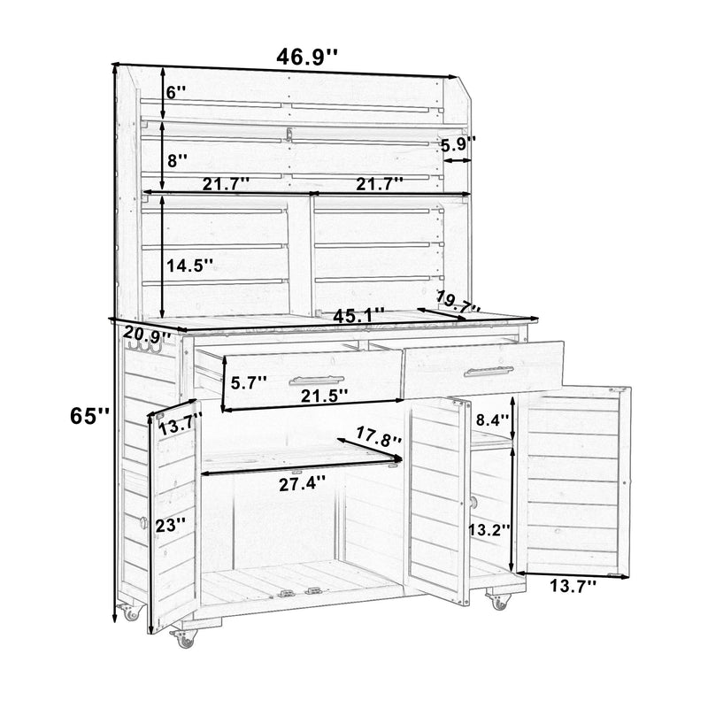 TOPMAX 65''H Large Garden Potting Bench with Lockable Wheels and Storage Cabinet by HouseOfZazla