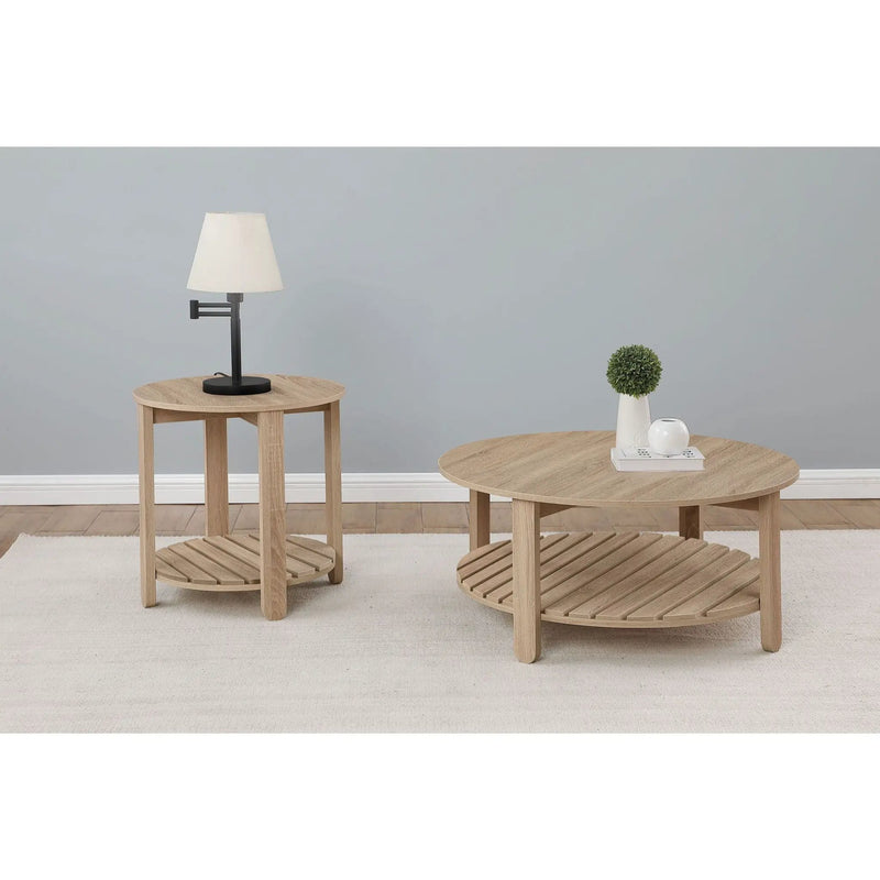 Brookson - Round 2 Piece Coffee And End Table Set - Natural by HouseOfZazla