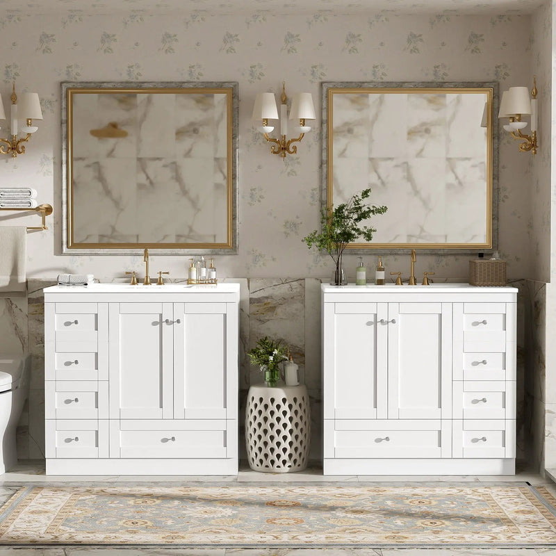 Shaker Free Standing Bathroom Vanity Cabinet & Sink, Soft Close Drawers, Soft Close Doors by Unique Piece Furniture