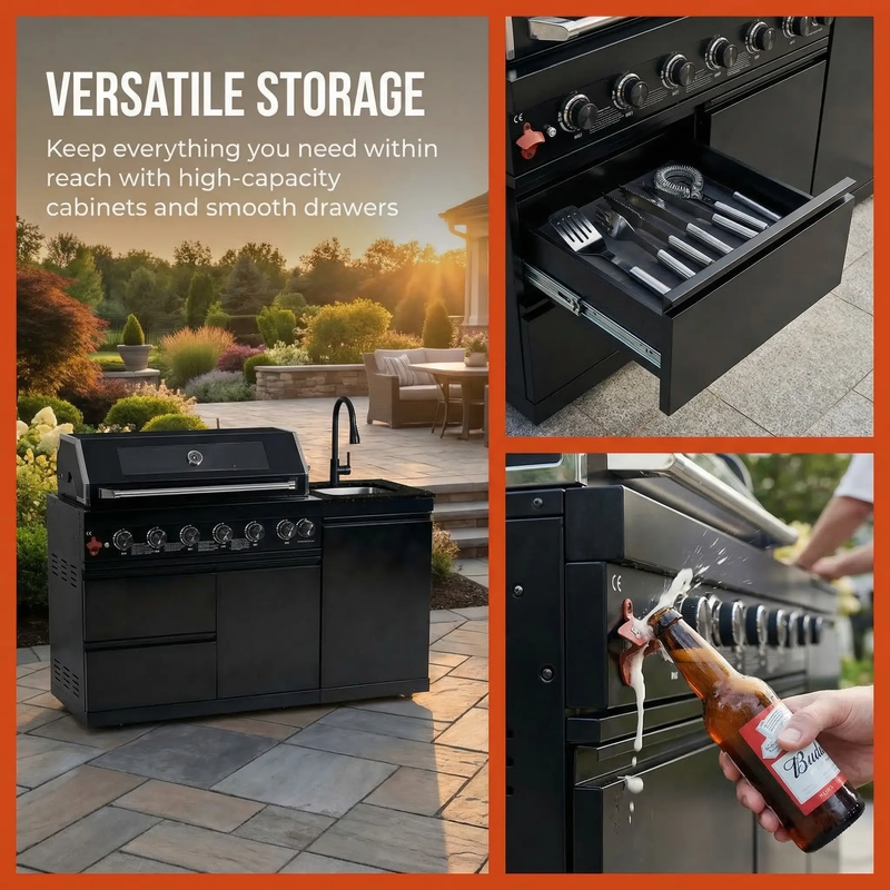 62.6 Inch 6-Burner Deluxe Stainless Steel Propane Gas Outdoor Kitchen Barbecue Island Grill by HouseOfZazla