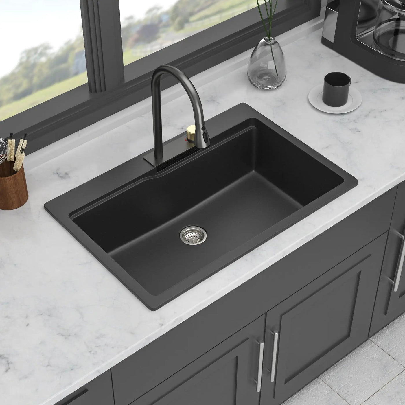 Waterfall Kitchen Sink With Pull Out Faucet & Cup Washer by HouseOfZazla