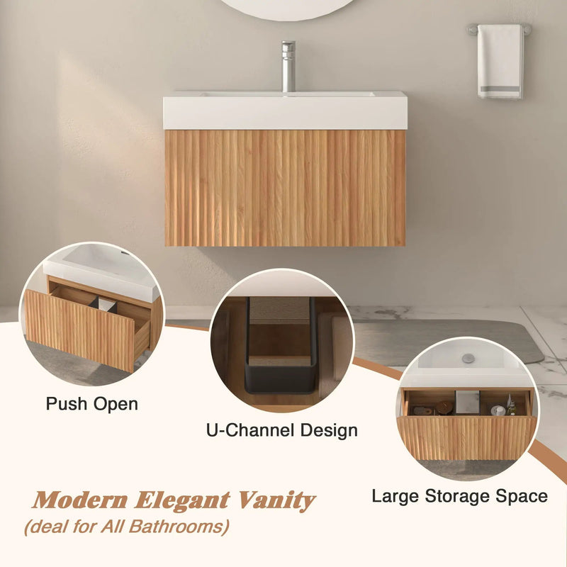 30" Bathroom Vanity with Sink - Wall Mounted Floating Cabinet by HouseOfZazla