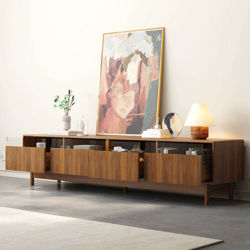 TV Stand, Entertainment Center With Fluted Drawers For Living Room - Walnut by Unique Piece Furniture