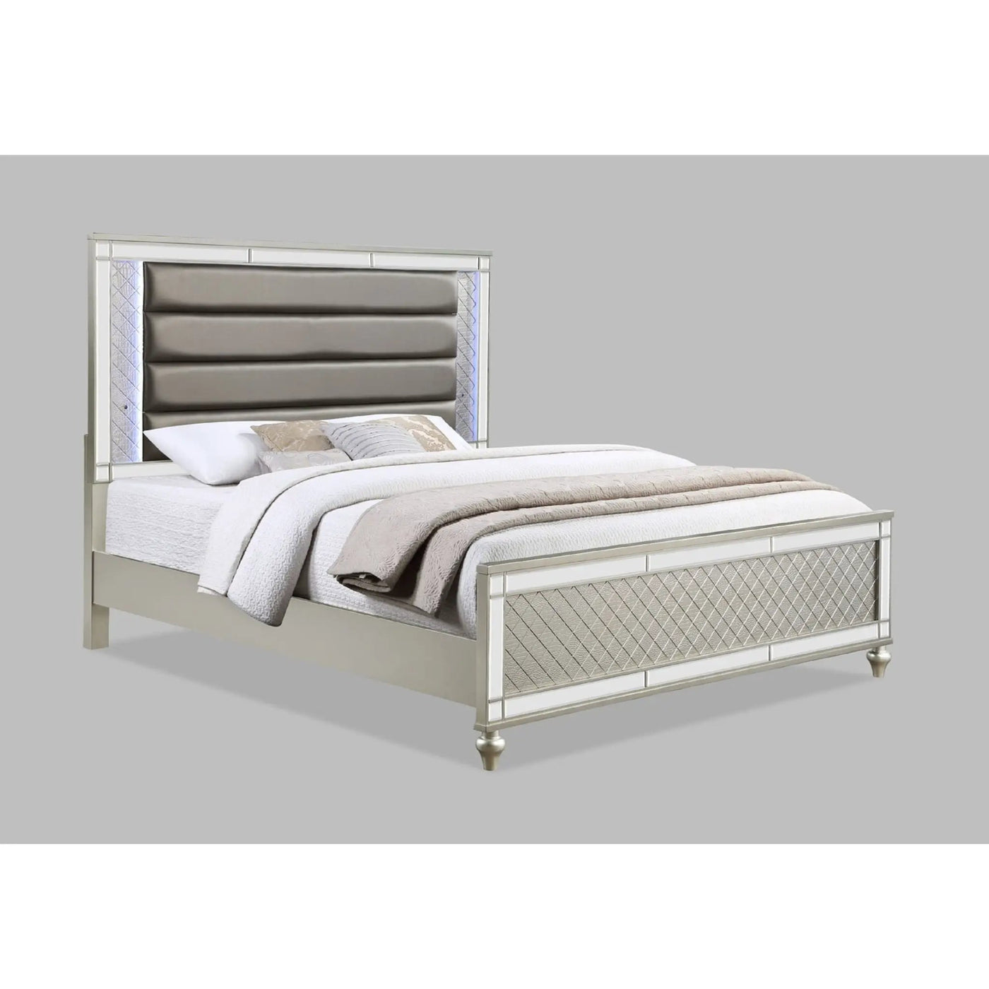 Modern Panel Bed Wit Tufted Design And Integrated LED Lighting by HouseOfZazla
