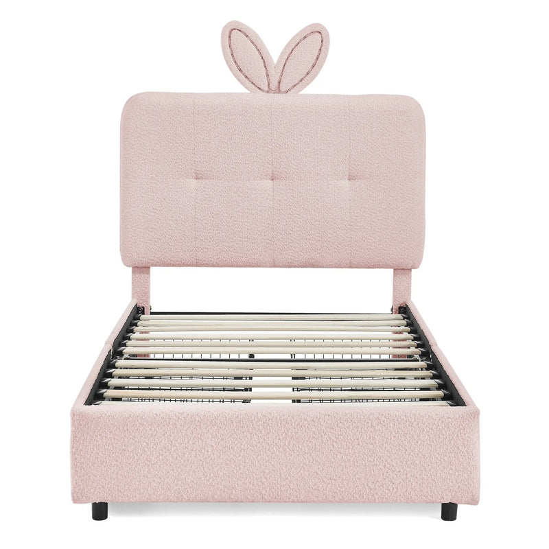 Twin Size Kids Upholstered Bed with Oversized Rabbit Ear Headboard by HouseOfZazla