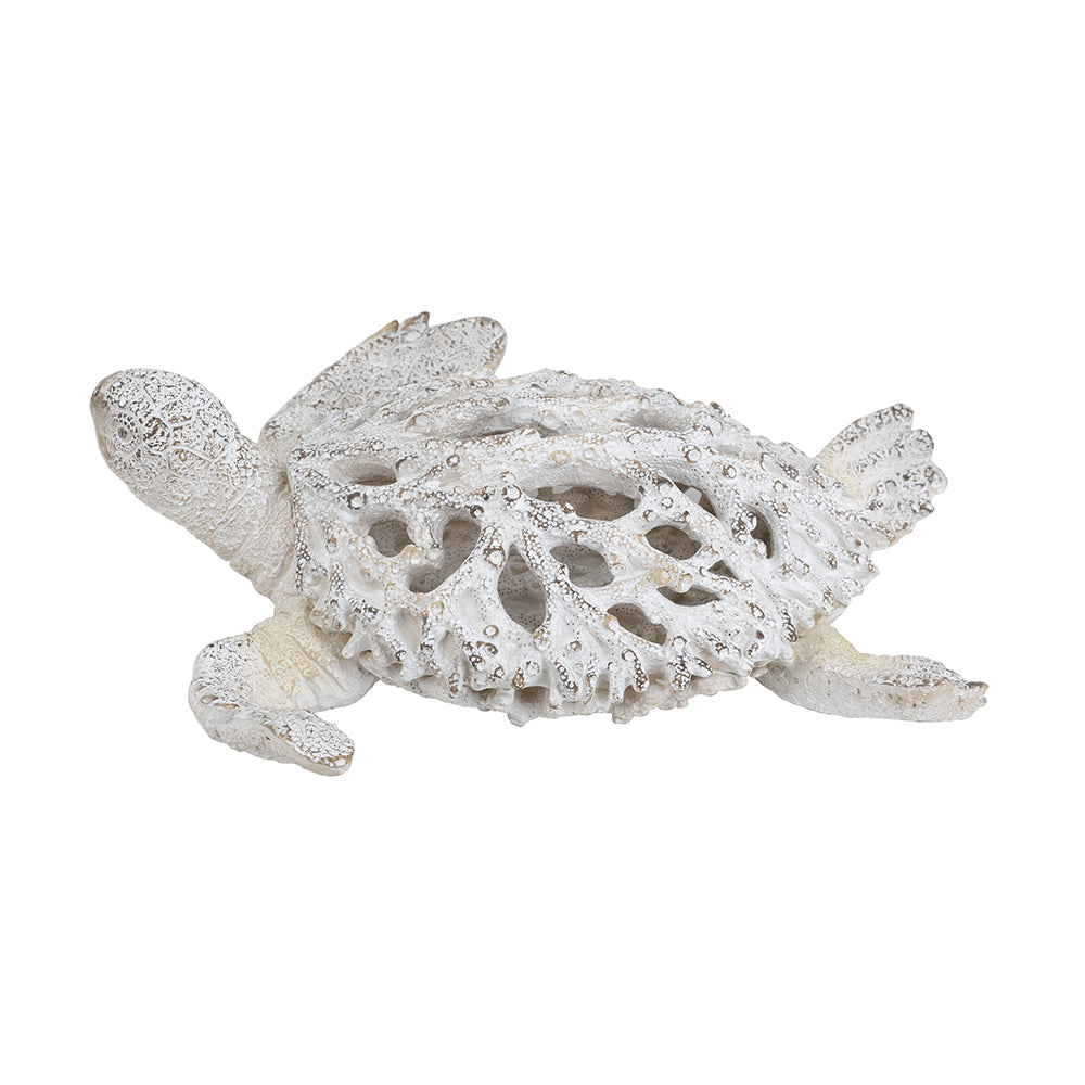 13.2x12.2x3.9' Decorative Polyresin Turtle Statue with White Coral Reef Design by HouseOfZazla