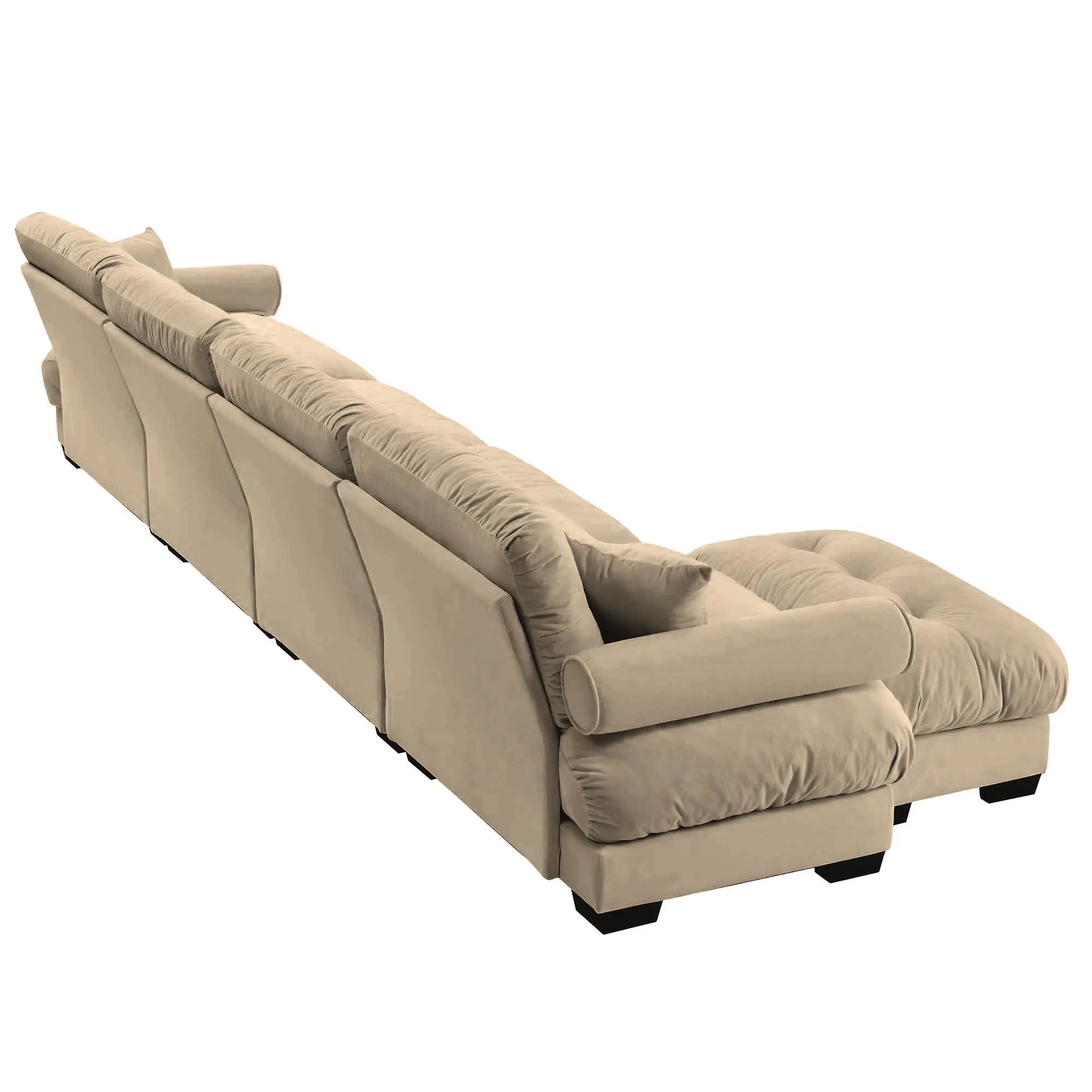 Modern Sectional Sofa With Ottoman, Round Bolster Armrests, Waist And Throw Pillows by HouseOfZazla