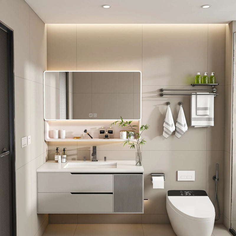 Aluminium Medicine Cabinet Mirror, With 3 Colors LED Light And Defogging Function - Khaki by Unique Piece Furniture