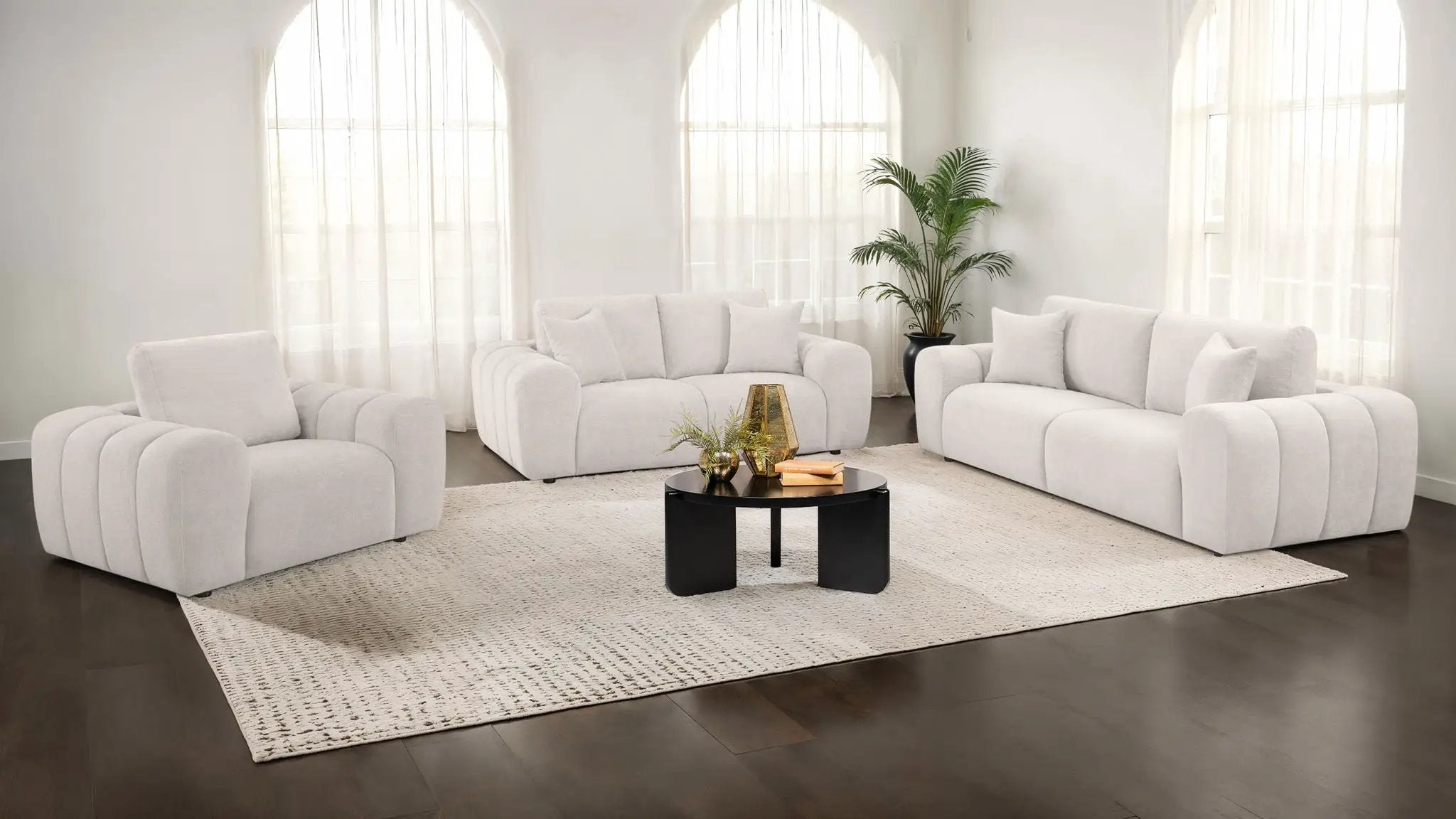 Burnett 3-piece Chenille Upholstered Sofa Set Ivory by Unique Piece Furniture
