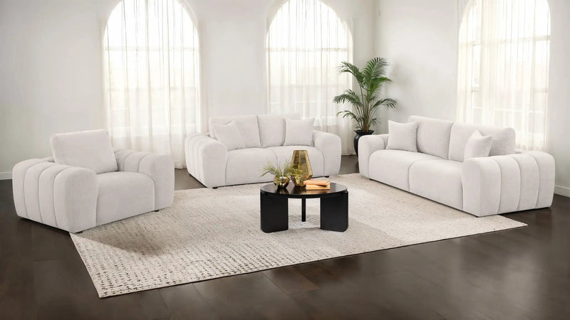 Burnett 3-piece Chenille Upholstered Sofa Set Ivory by Unique Piece Furniture