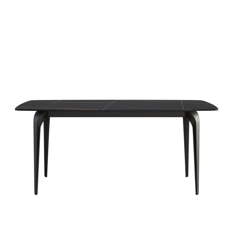 70.87" Modern Artificial Stone Curved Metal Leg Dining Table, Can Accommodate 6-8 People by Unique Piece Furniture