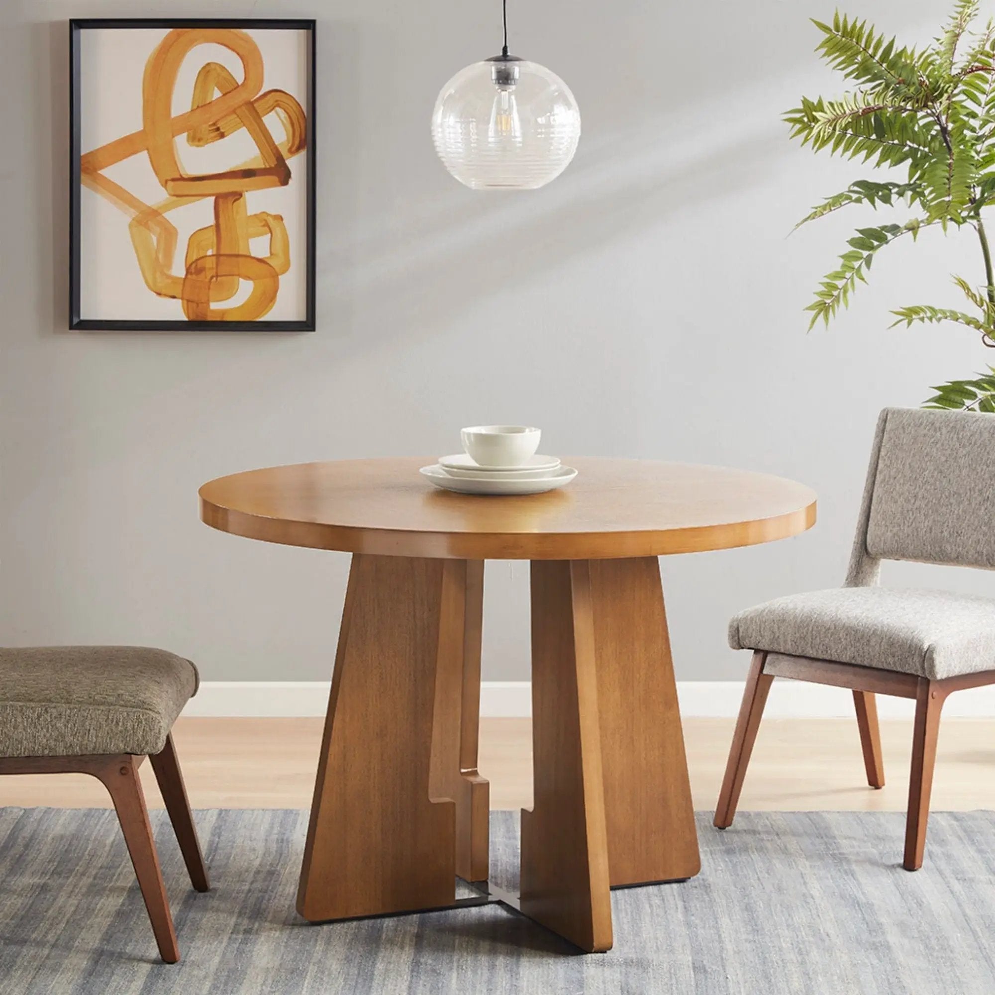 Round Dining Table With Pecan Wood Veneer - Walnut by Unique Piece Furniture