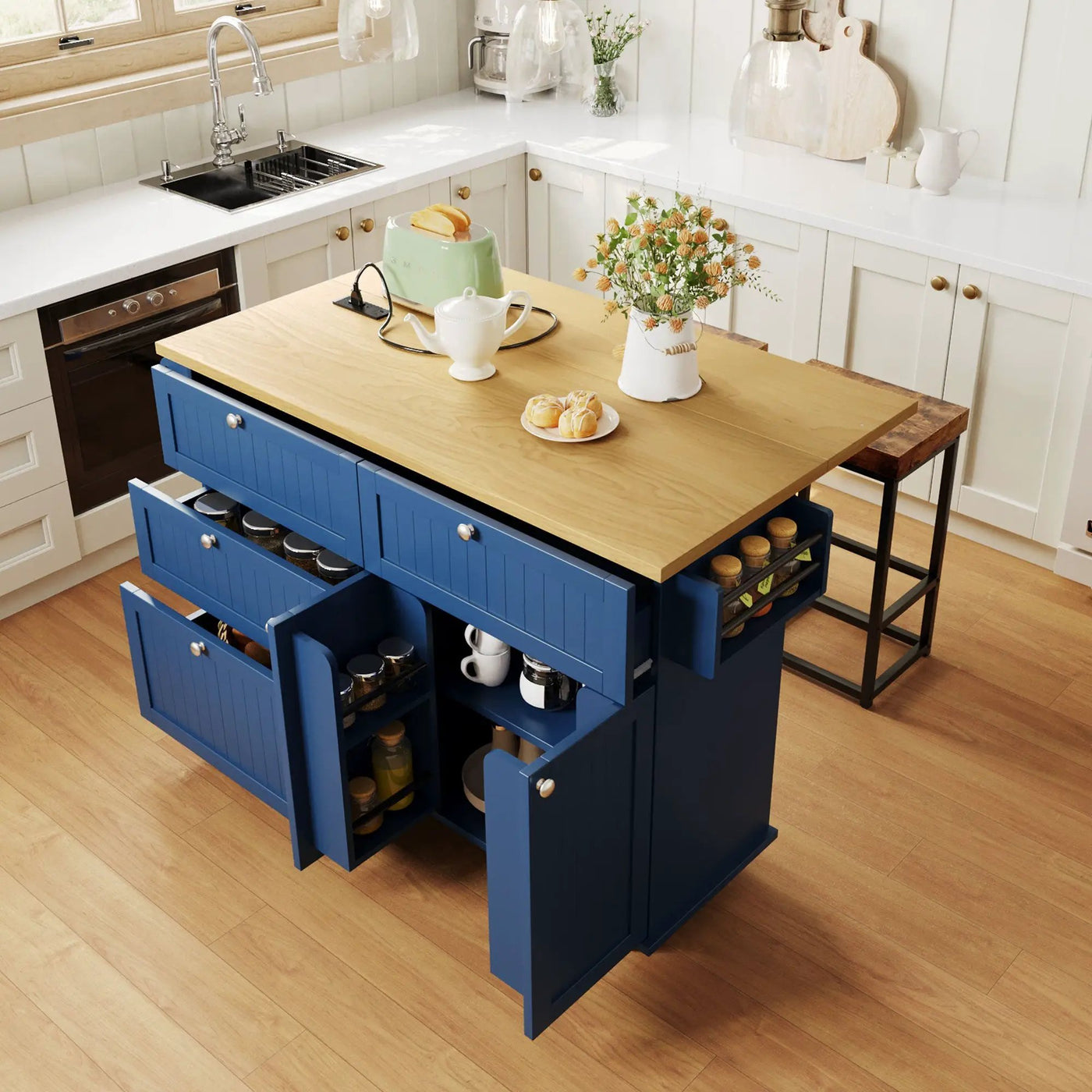 TOPMAX Farmhouse Kitchen Island with Drop Leaf and 2 Seatings by HouseOfZazla