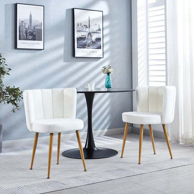 Modern Dining Chair (Set of 2) With Iron Tube Wood Color Legs, Shorthair Cushions And Comfortable Backrest, Suitable For Dining Room, Living Room, Cafe, Simple Structure by HouseOfZazla