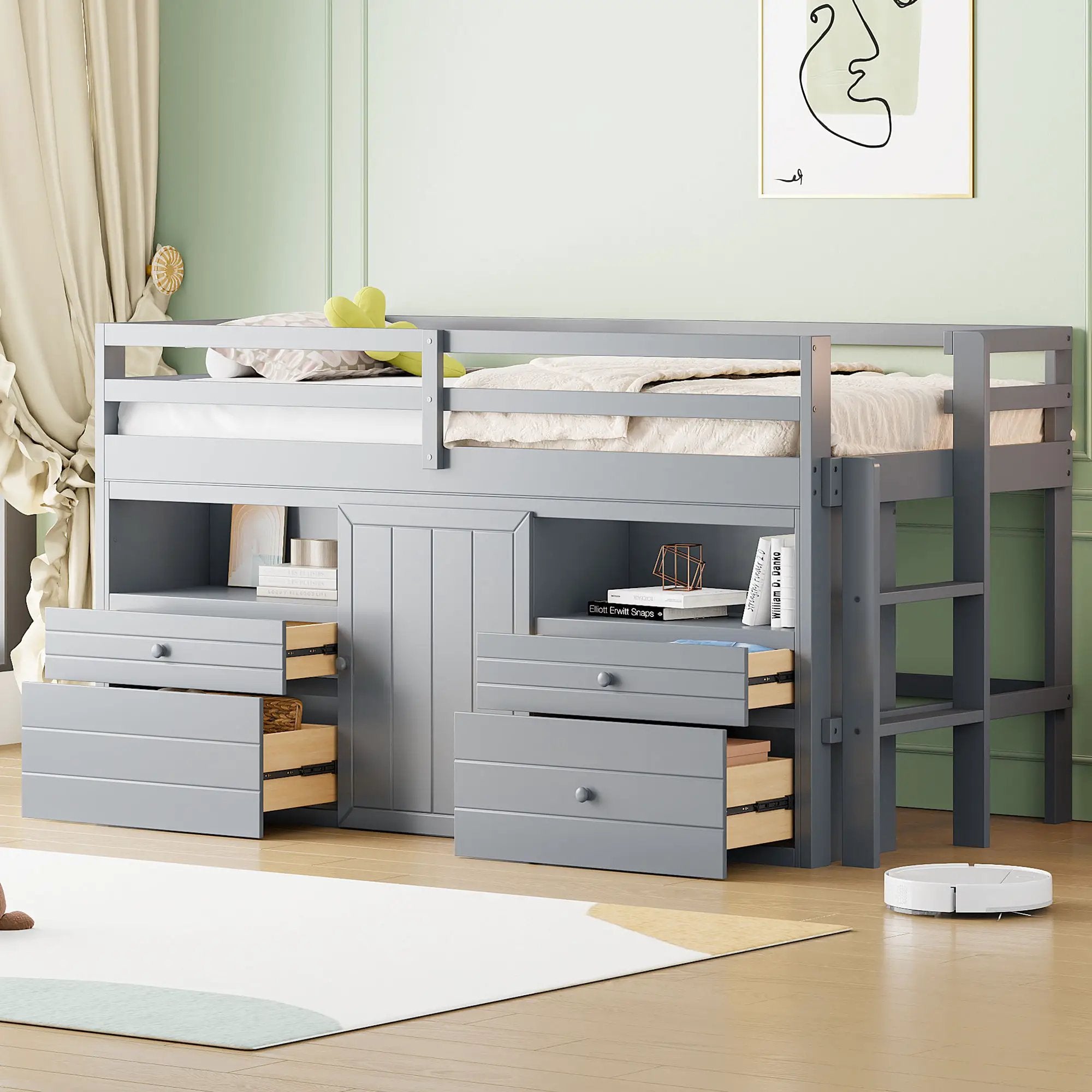 Loft Bed With 4 Drawers, Underneath Cabinet And Shelves by Unique Piece Furniture
