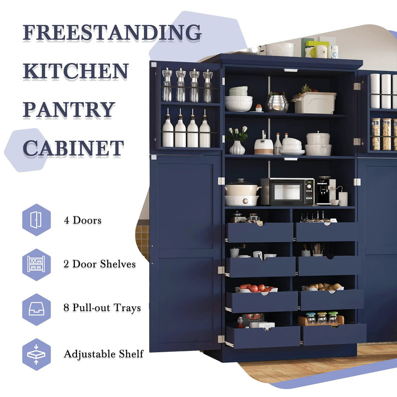 TOPMAX Freestanding Kitchen Pantry Cabinet with 4 Doors and Pull-Out Trays by HouseOfZazla