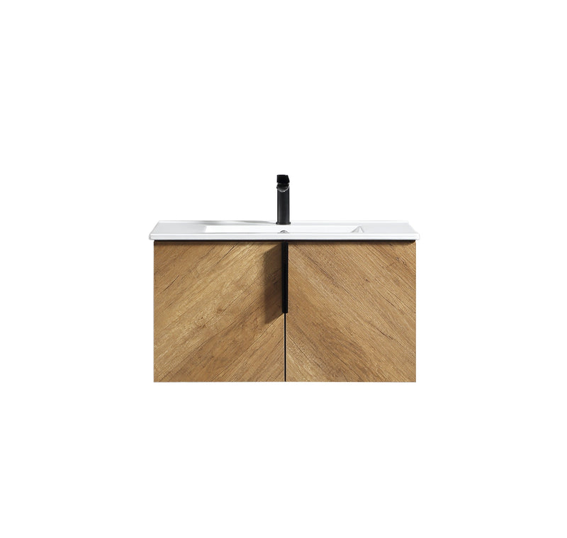 36 Inch Wall-Mounted Bathroom Vanity with 3D Fluted Panel & Ceramic Integrated Sink by HouseOfZazla