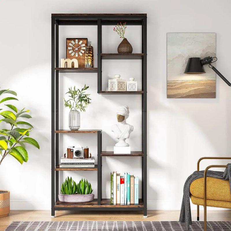 6 Tier, 8 Shelf Etagere Bookcase Storage Display Rack For Living Room - Rustic Brown by HouseOfZazla