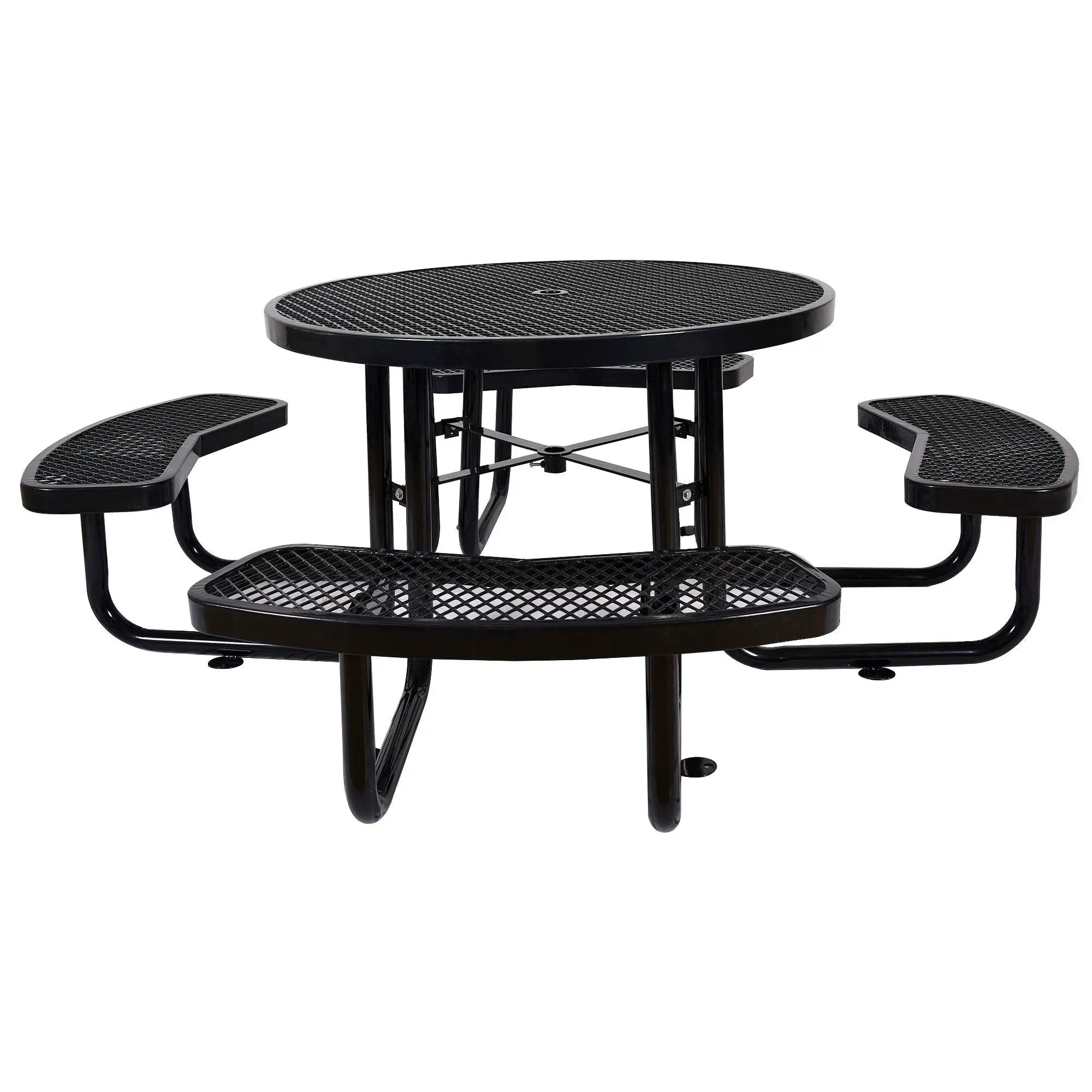 Round Outdoor Steel Picnic Table With Umbrella Pole by Unique Piece Furniture