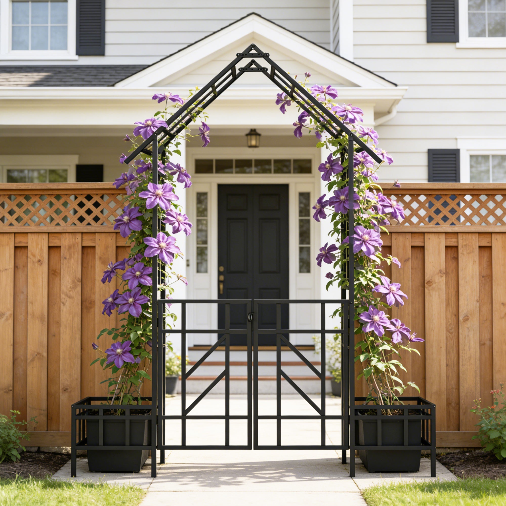 Metal Garden Arch with Gate and Planter for Climbing Plants by HouseOfZazla