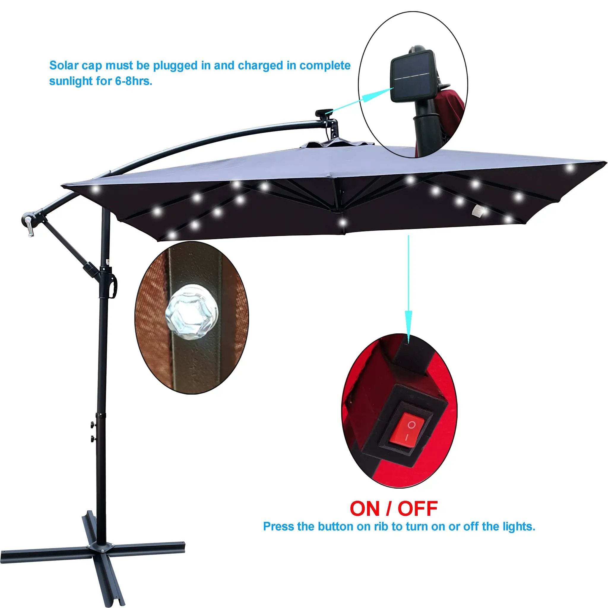Square 2.5x2.5M Outdoor Patio Umbrella with Solar LED Lights by HouseOfZazla