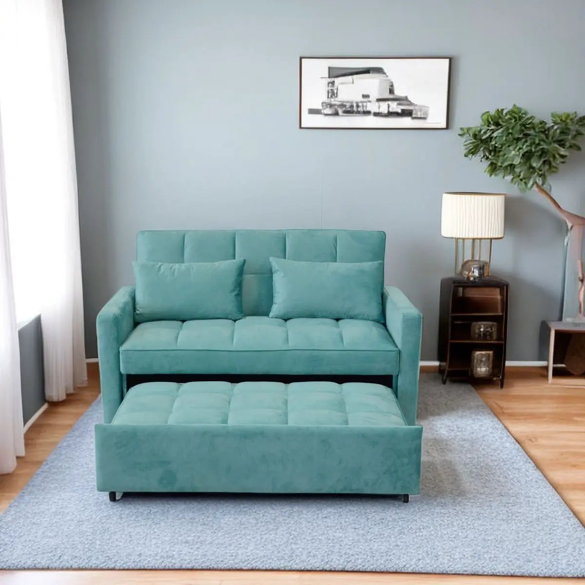 3 In 1 Convertible Sleeper Sofa Bed, Modern Fabric Loveseat Futon Sofa Couch With Pullout Bed, Small Love Seat Lounge Sofa With Reclining Backrest, Furniture For Living Room by Unique Piece Furniture
