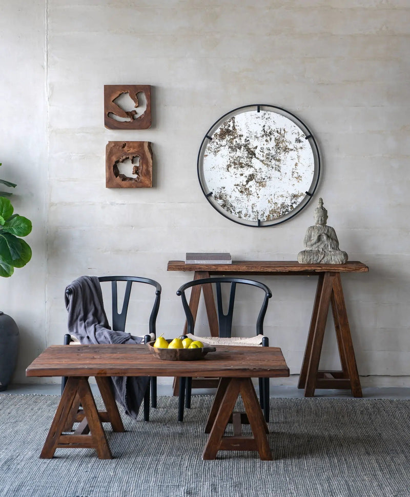 Theodor - Mirror With Industrial Design Round Mirror With Metal Frame For Wall Decor & Entryway Console Lean Against Wall - Black by HouseOfZazla
