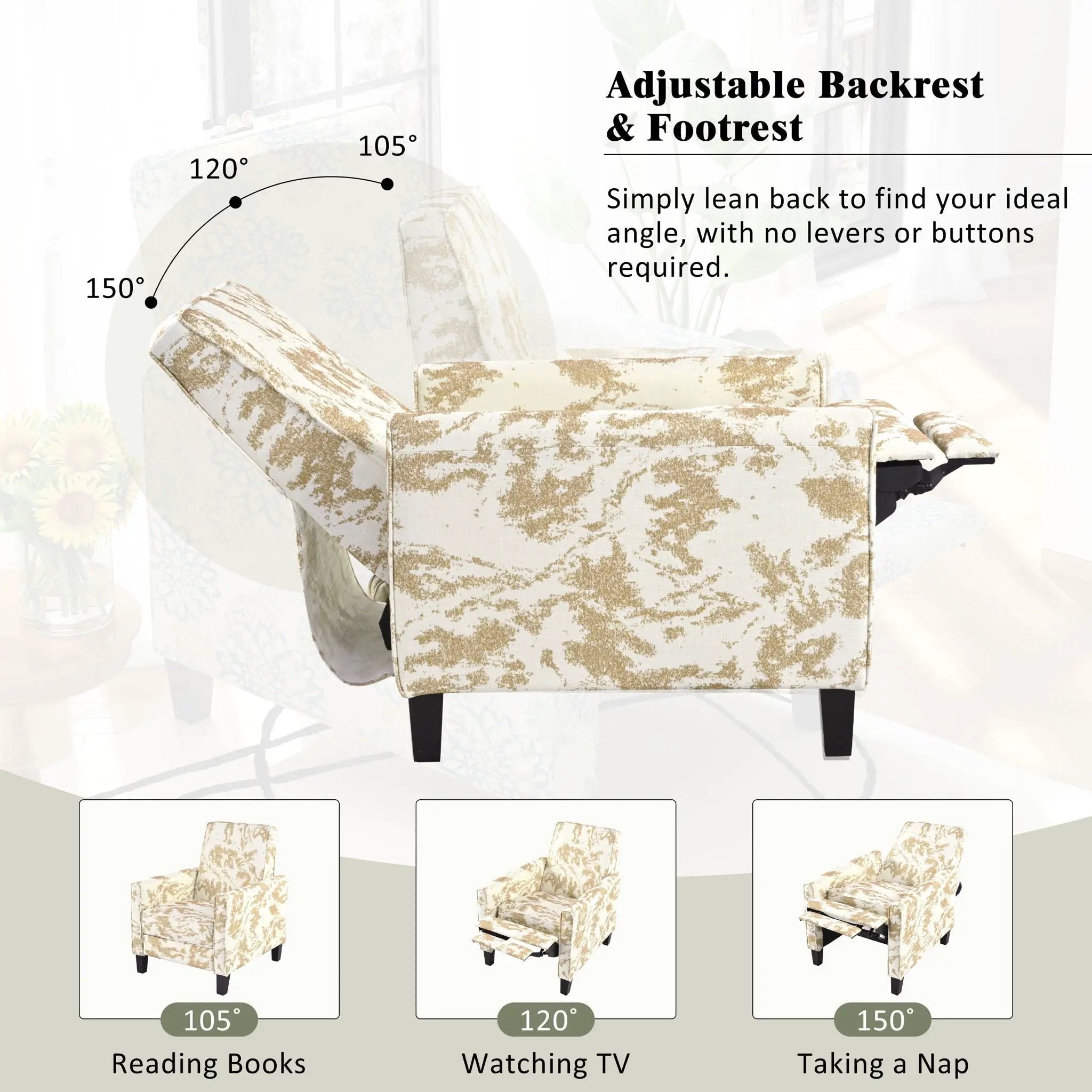 Push Back Upholstered Recliner Armchair by Unique Piece Furniture