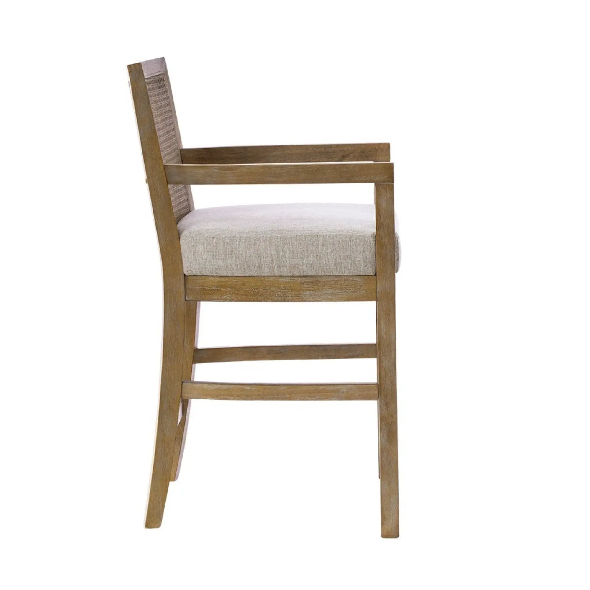 Cane Back Counter Stool With Upholstered Seat - Cream / Reclaimed Natural by Unique Piece Furniture