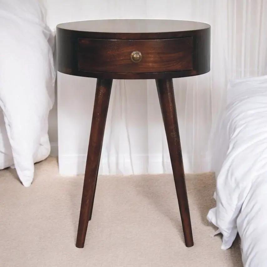 Circular Shaped Bedside Table - Walnut by HouseOfZazla