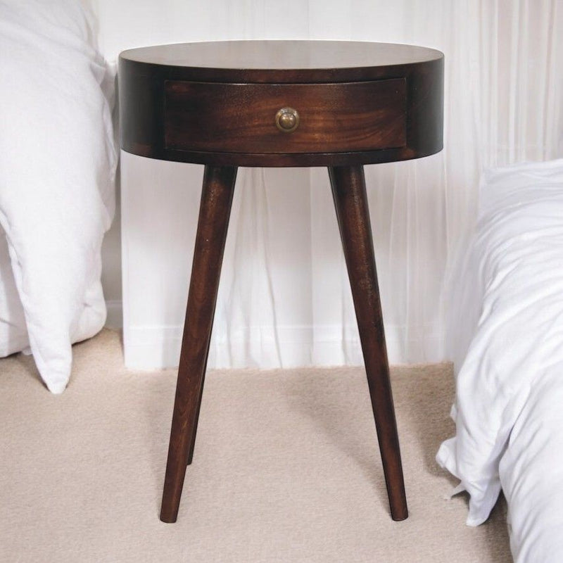 Circular Shaped Bedside Table - Walnut by HouseOfZazla