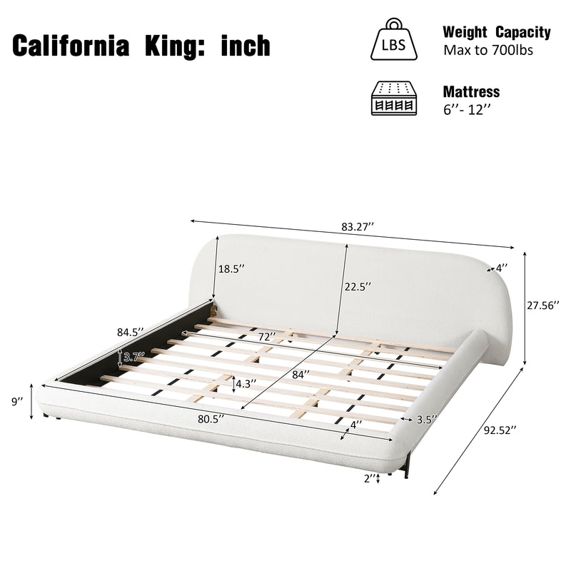 California King Size Bed Frame with Boucle Fabric and Thick Headboard by HouseOfZazla