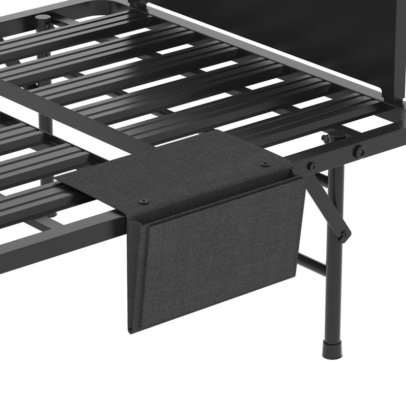 Twin Folding Bed With Adjustable Headboard & Memory Foam Mattress, Portable Coton Wheels For Tall People, Space-Saving Guest Bed - Black by HouseOfZazla