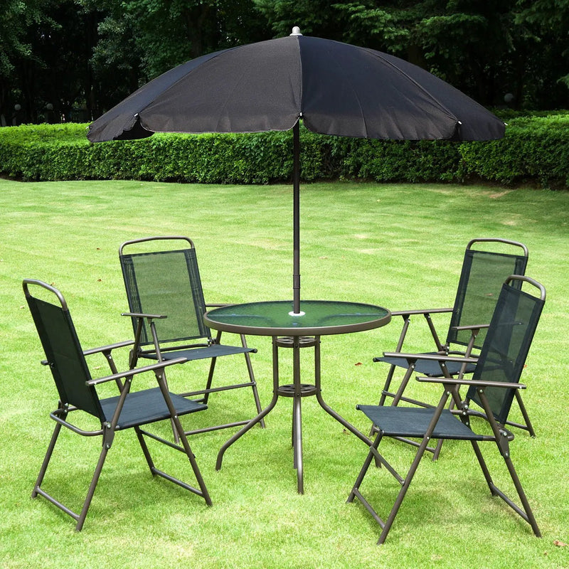 Outsunny - Patio Dining Set With Table Umbrella, Folding Chairs And Dining Table, Outdoor Patio Furniture Set by HouseOfZazla