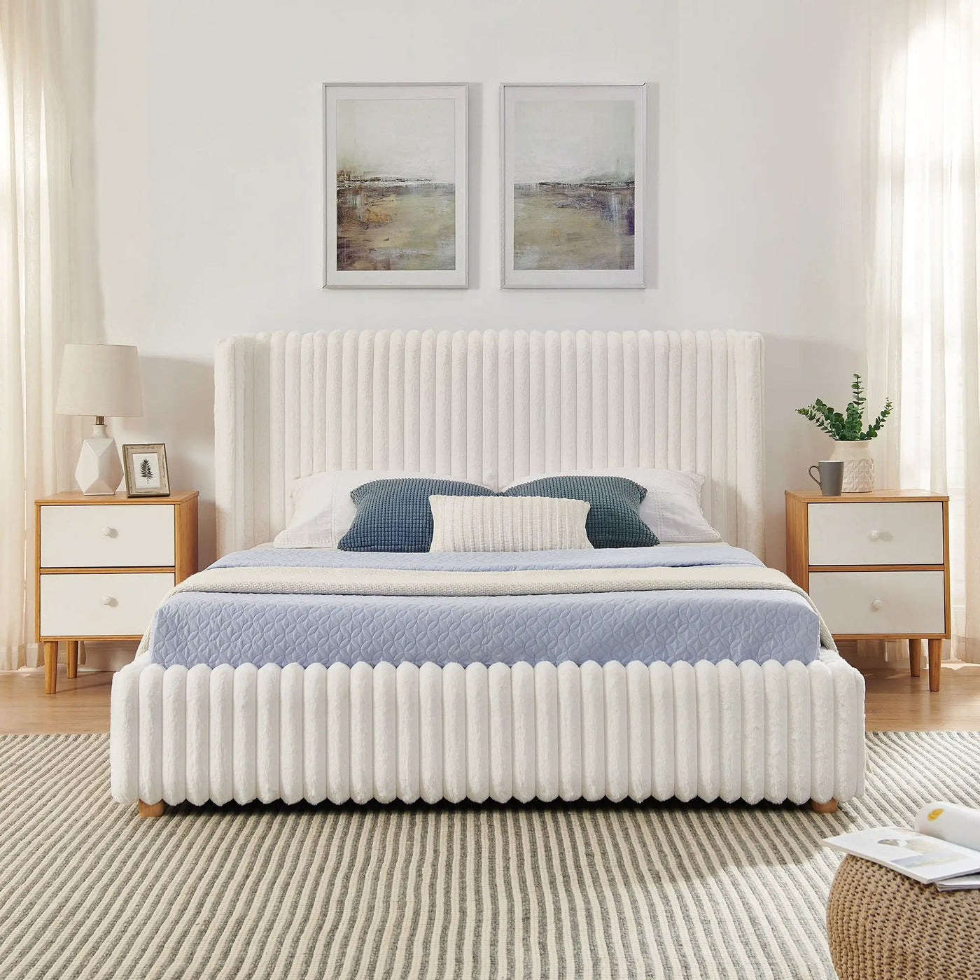 Functional Vertical Striped Bed With Gas Lift Storage by Unique Piece Furniture