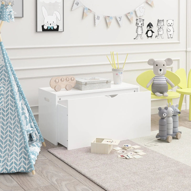 Toy Storage Organizer With Rolling Drawer, Chest With Wheels, Large Pull Out Bin For Nursery - White by Unique Piece Furniture
