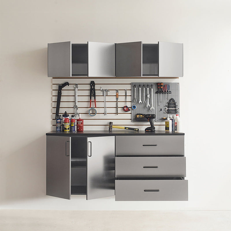 Astro Series - Garage Cabinet Set C With Soft Closing Drawers - Metallic Gray by HouseOfZazla