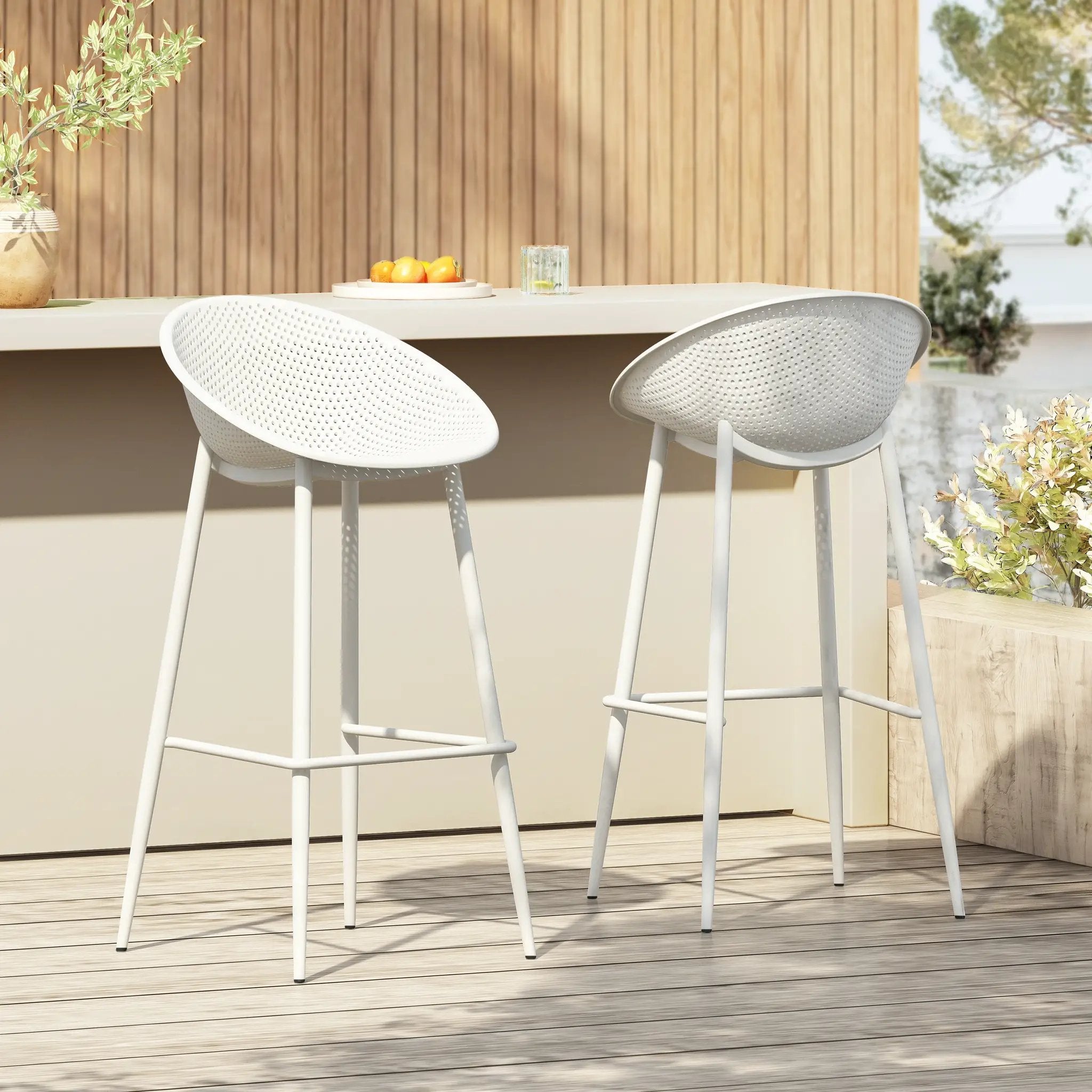 Modern Gable Outdoor Barstool Set of 2 in White by HouseOfZazla