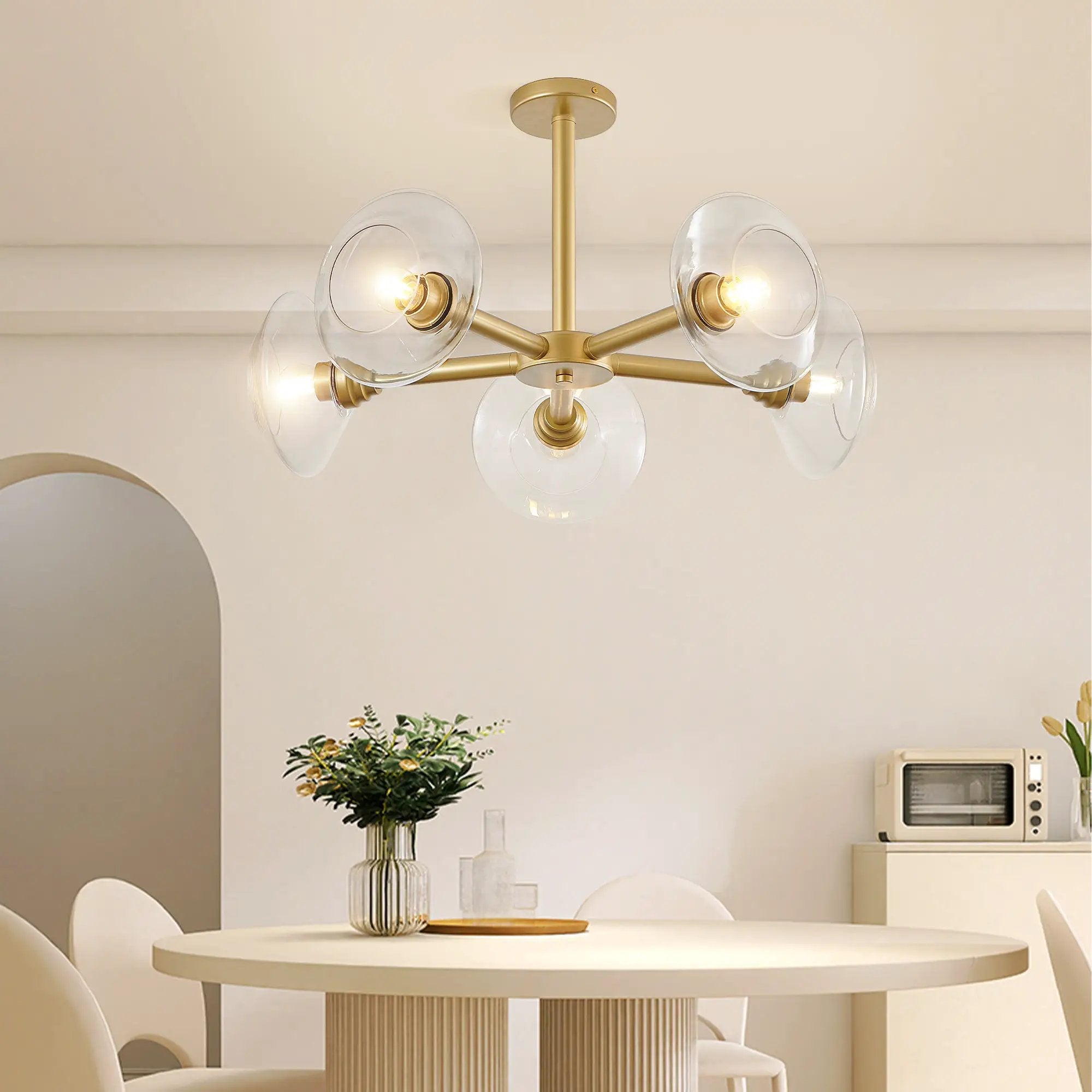 26" Modern Gold 5-Light Sputnik Chandelier with Clear Glass Shades by HouseOfZazla