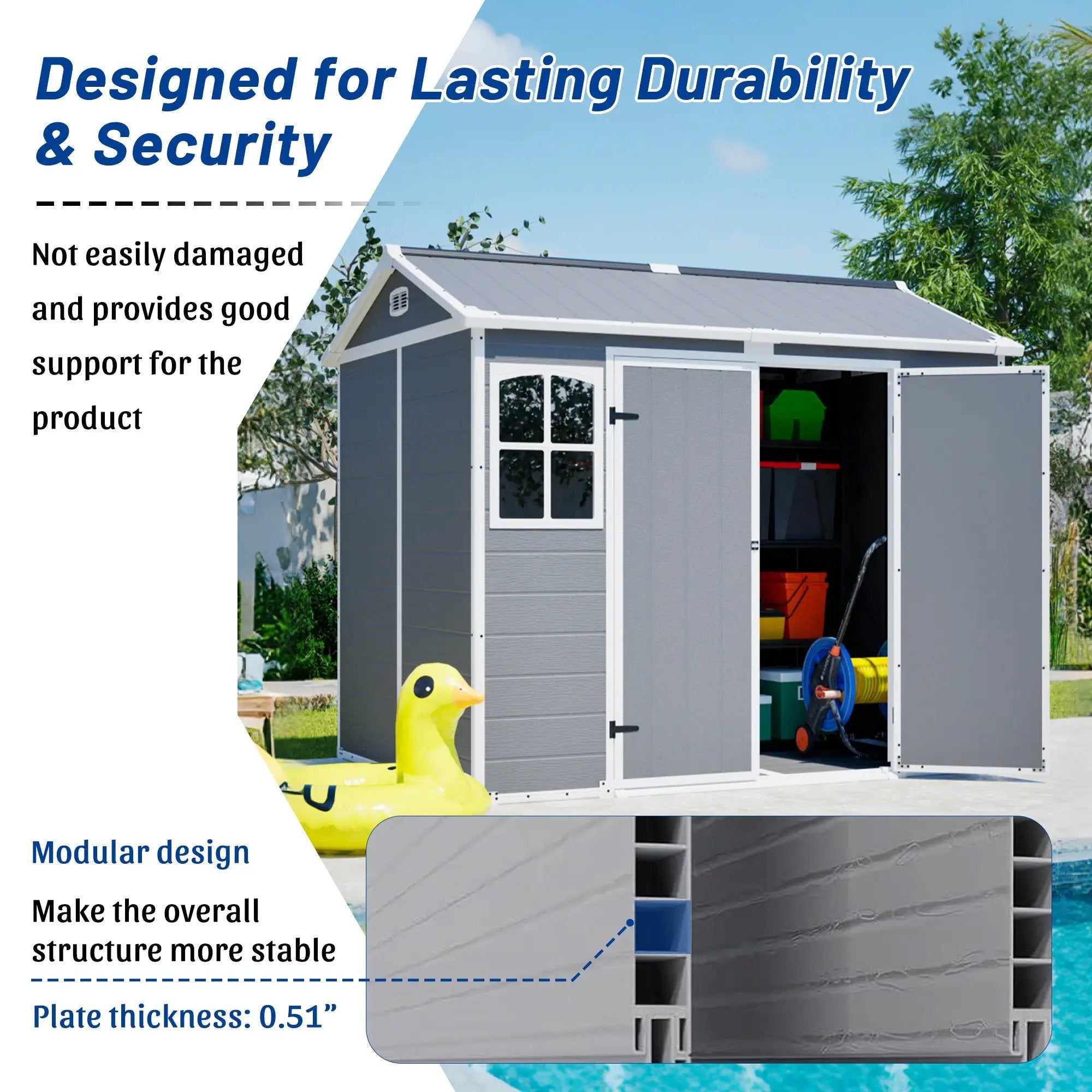 Plastic Utility Shed 8x6 ft with Floor – Lockable Storage Shed by HouseOfZazla