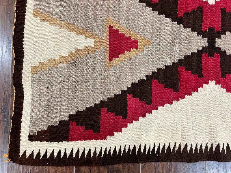 Antique Navajo Rug 2x4, Collectible Native American Wool Handmade Rug, Ivory Black Red Gray, Vintage Navajo Textile by Jewel Rugs